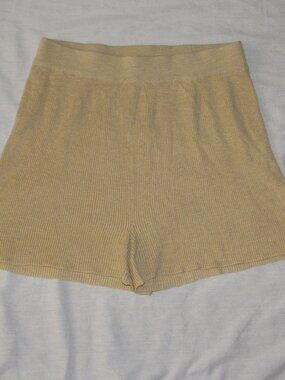 Free People FP Beach Malibu Shorts Size L Golden Mist Tan Surf Knit Boho Cozy